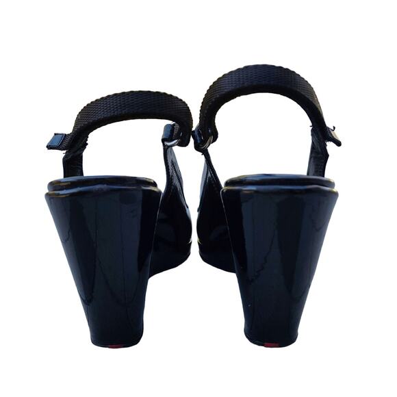 Prada Black Sport Patent Leather Peep Toe Wedge Slingback Sandals 41 - Picture 10 of 13